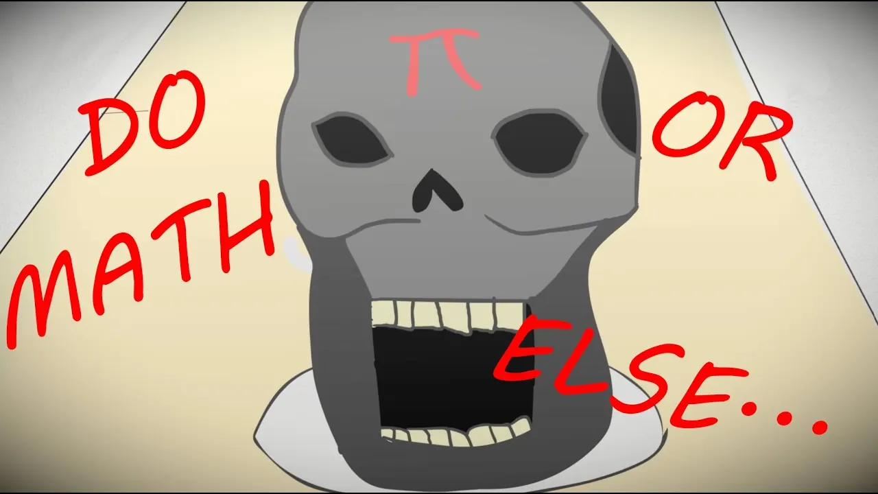 A hand-drawn grey skull with a pi symbol on its forehead, screaming 'Do math or else…'